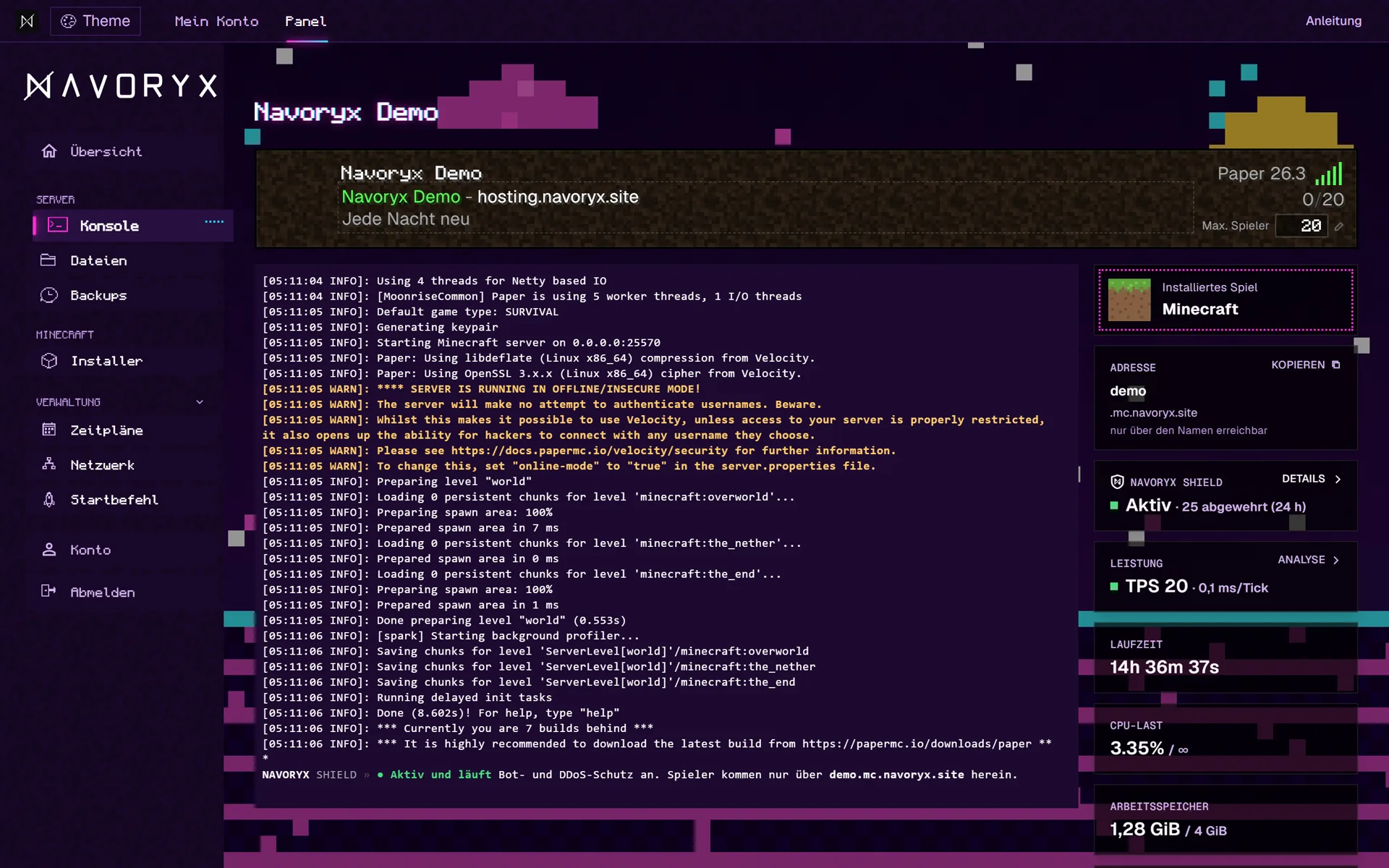 Panel in the Arcade theme