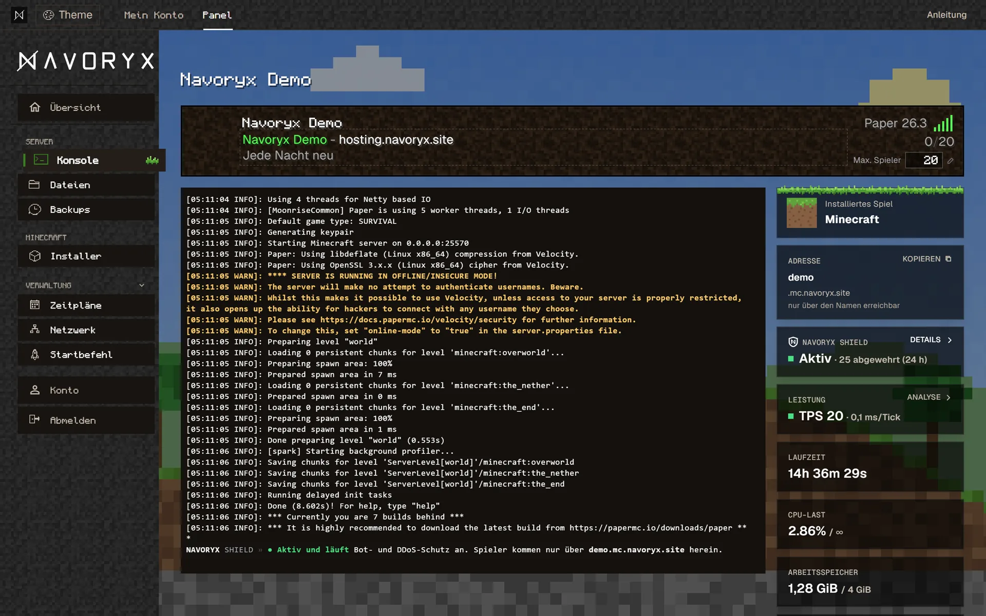 Panel in the Minecraft theme