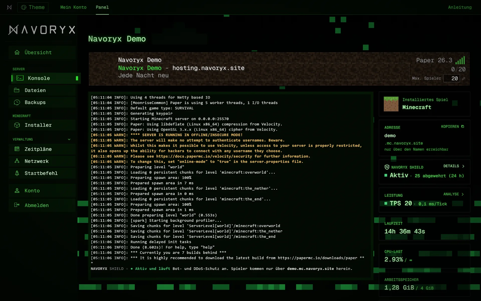 Panel in the Terminal theme